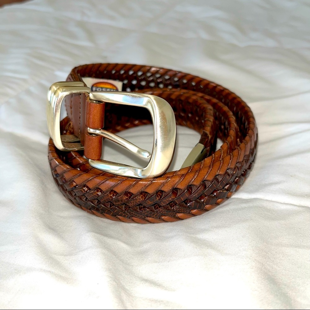 Fossil Brown Woven Leather Belt - Size 34